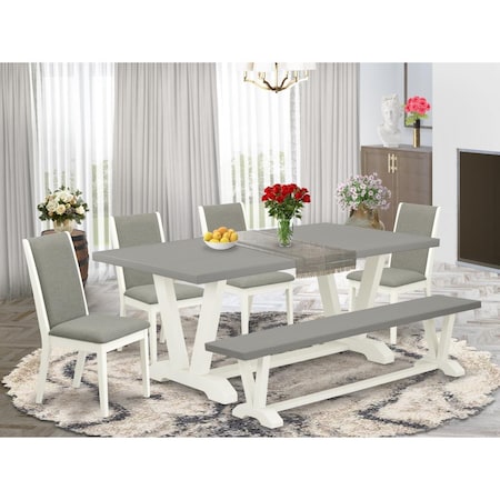 East West Furniture 6 Piece V-Style Awesome Modern Dining Table Set - Linen White V097LA206-6
